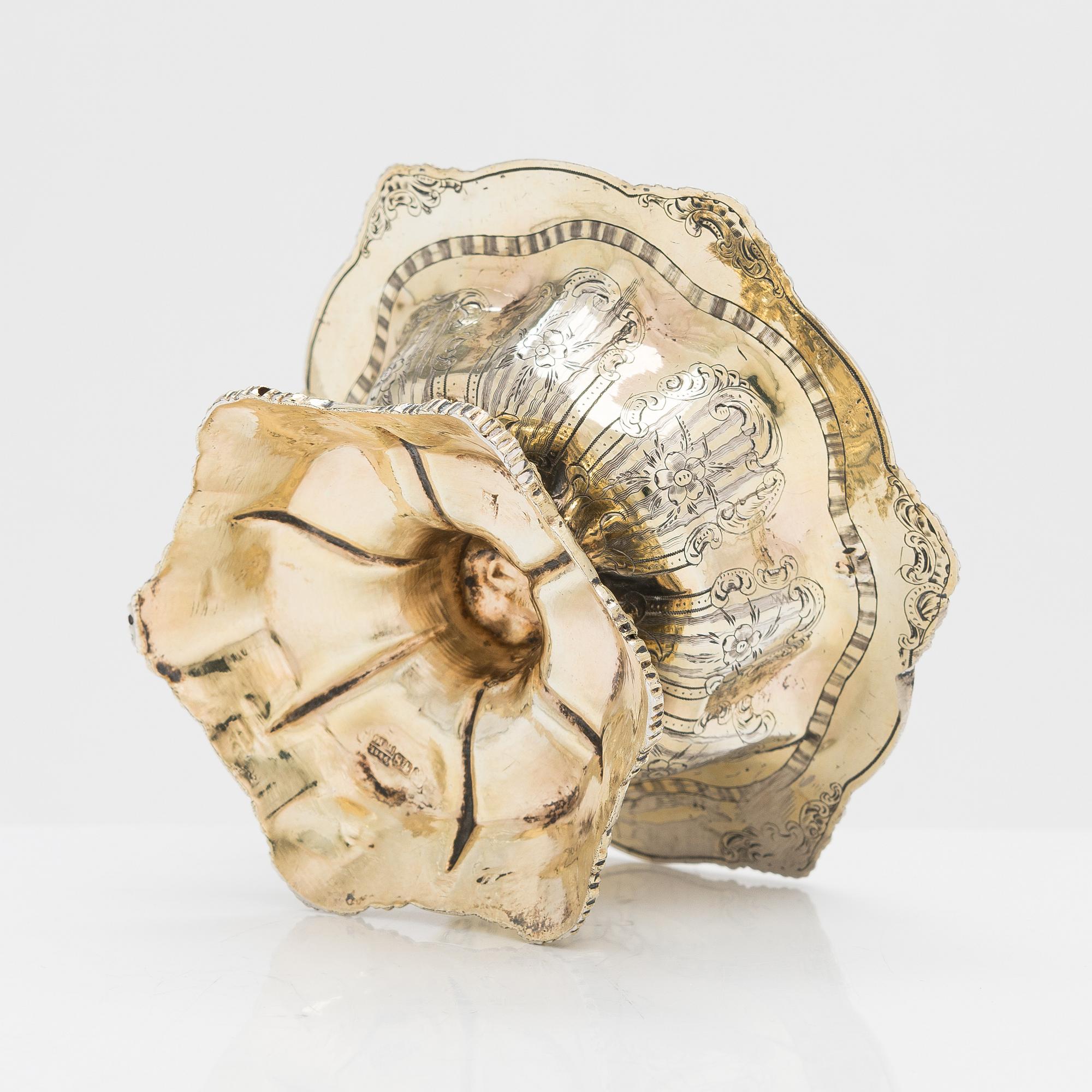 A mid-19th-century parcel-gilt silver salt cellar, Moscow 1846.