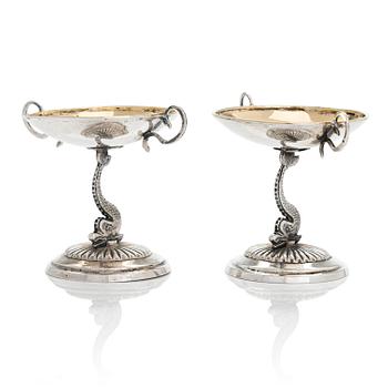 A pair of Empire parcel-gilt salt cellars, maker marks of Johan Tallberg, active 1807-1831 in Lovisa, Finland.
