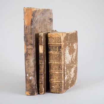 BOKPARTI, 3 volymer, bla Guds Werk och Hwila, av Haquin Spegel, Stockholm 1685.