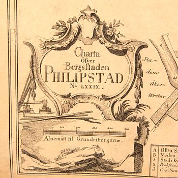 Jonas Brolin, map of cities in Värmland Sweden, engraving, Stockholm 1770.