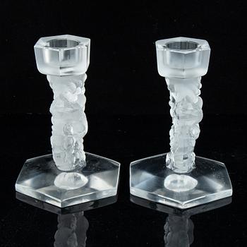 Lalique, a pair of glass candlestick, signed Lalique France, second half of the 20th century.