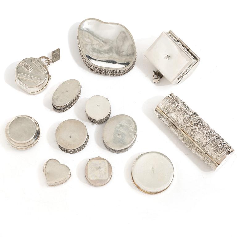 Boxes, 12 pcs, silver, including Birmingham year 2000.