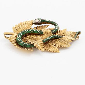CF Carlman brosch 18K guld med en emaljerad silverorm.