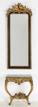 Mirror with console table, Rococo style, circa 1900.