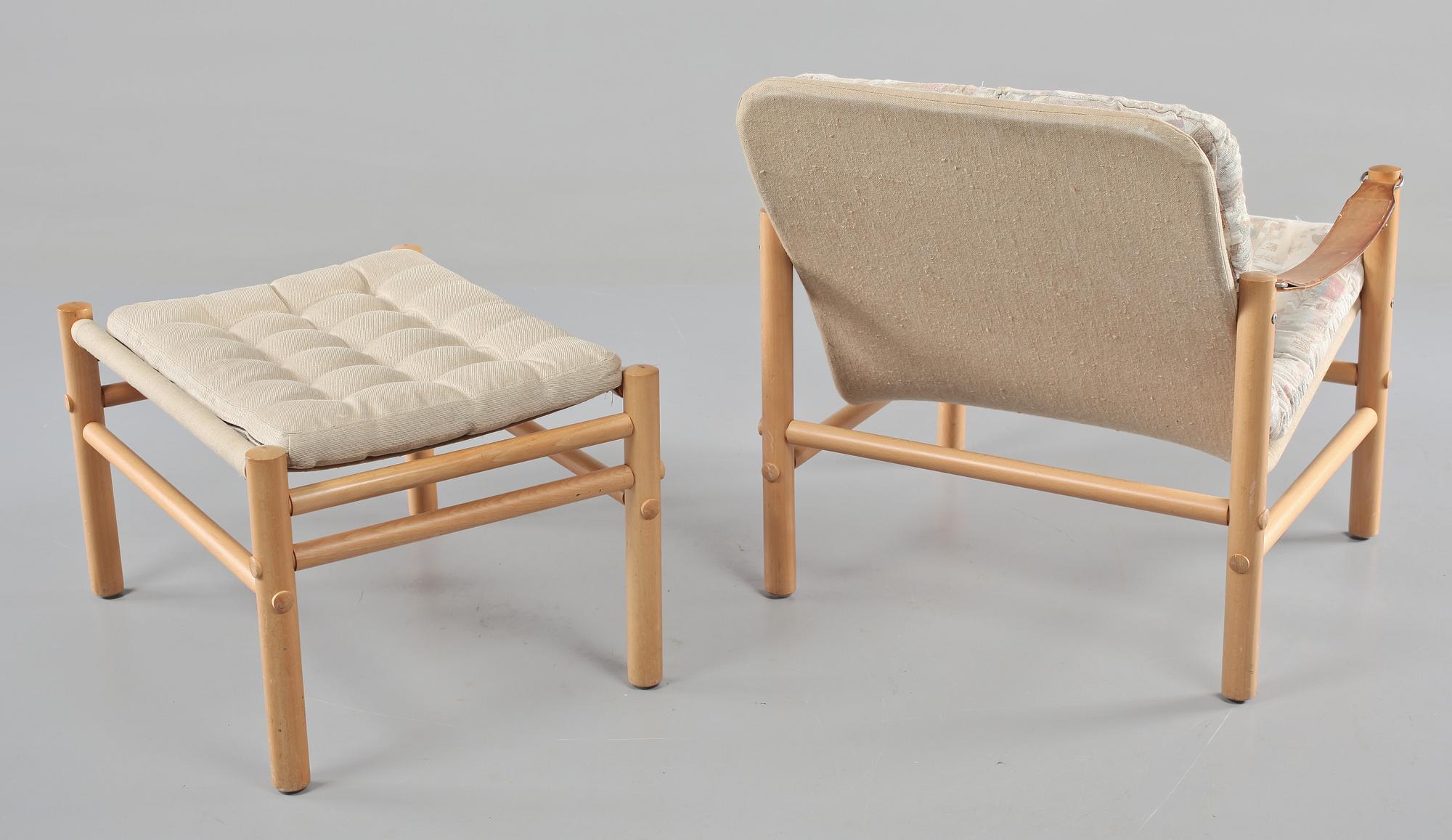 FÅTÖLJ samt PALL, "Junker", Bror Boije, Dux, 1900-talets andra hälft.