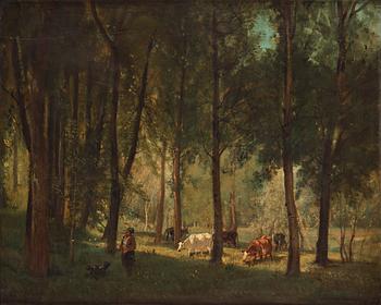 797. Charles Francois Daubigny Attributed to, Summer landscape with cows.