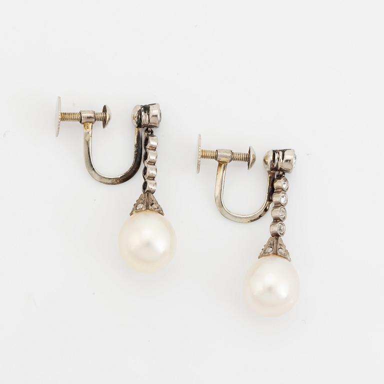 Old cut diamond and pearl earrings.