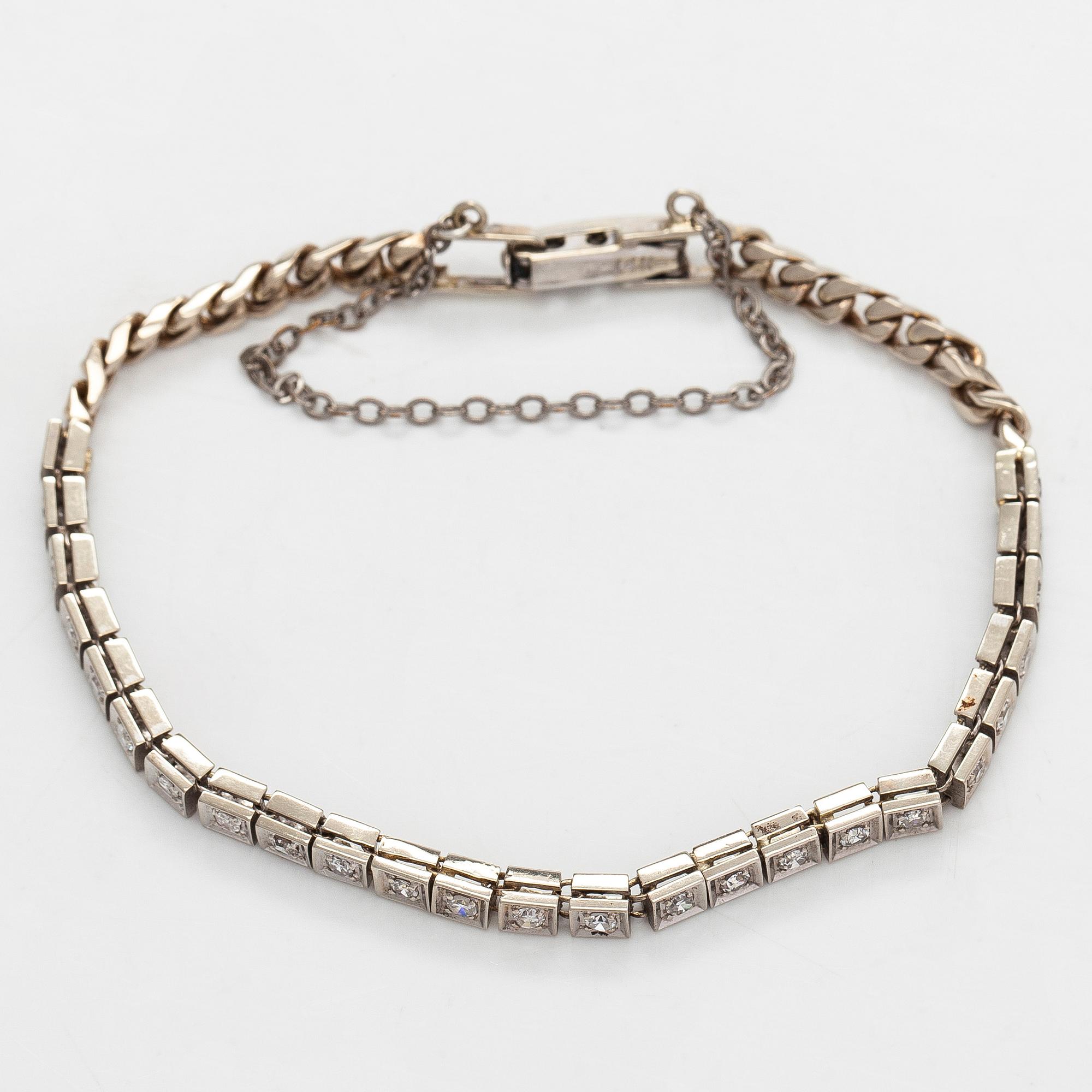 Rannekoru, 14K valkokultaa, 8/8 hiottuja timantteja.