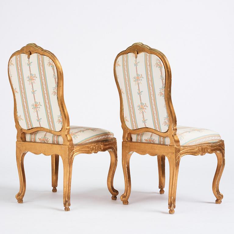 A pair of Swedish Rococo chairs attributed to C M Sandberg master 1759-89.