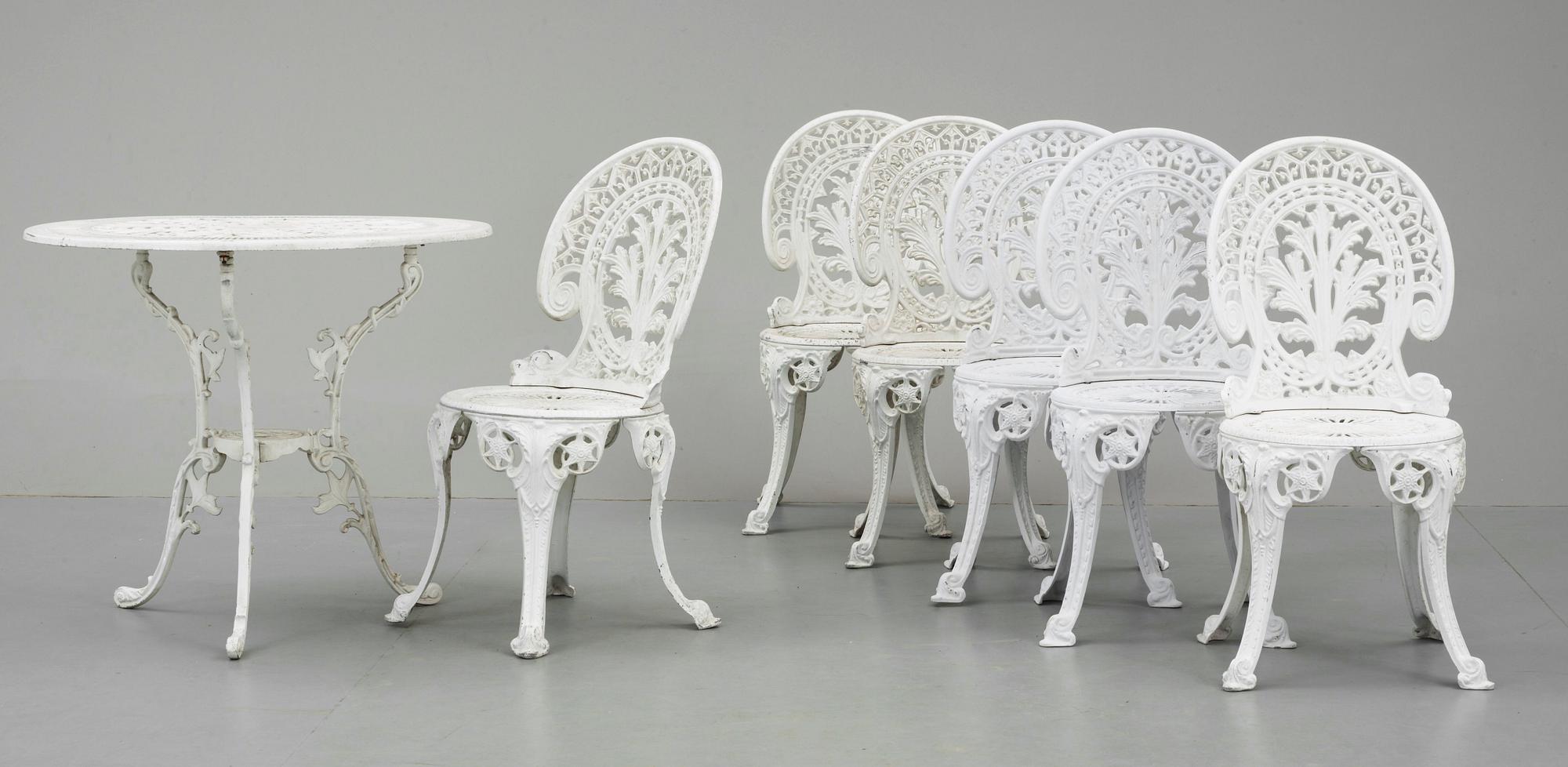 TRÄDGÅRDSMÖBLER, 7 delar, metall, 1900-tal.