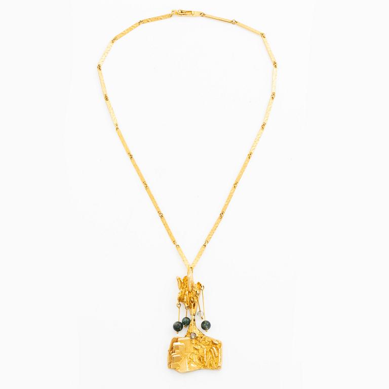 Björn Weckström, a necklace "Rain in the mountains", 18K gold with moss agate, Finland. For Lapponia.