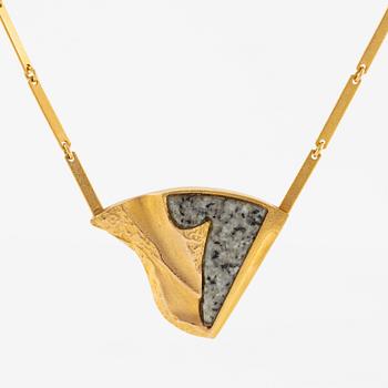 Björn Weckström, necklace 14K gold with stone/rock, for Lapponia Finland 1986.