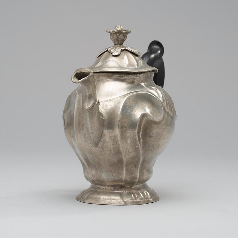 A Rococo pewter tea-pot by S Pilström 1779.