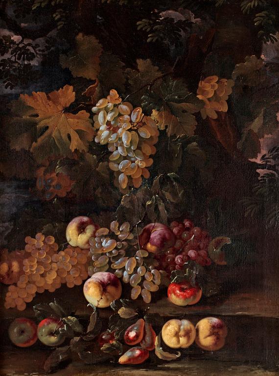 Bartolomeo Castelli il Giovanni ("Spadino") Tillskriven, Stilleben med druvor, persikor och päron.