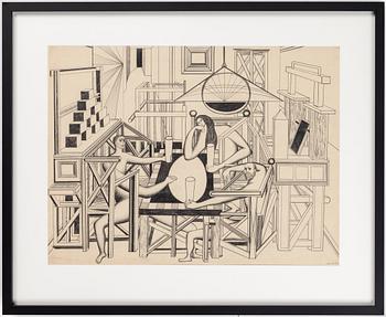 PETER WEISS, pencil on paper, signed Weiss and dated 1954.