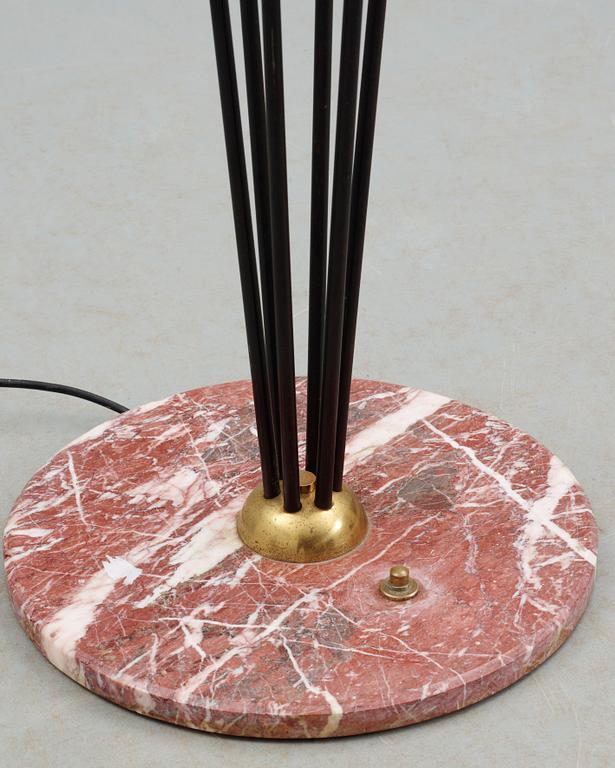 A black lacquered iron, brass and marble floor lamp, attributed to Stilnovo, Italy 1950's.