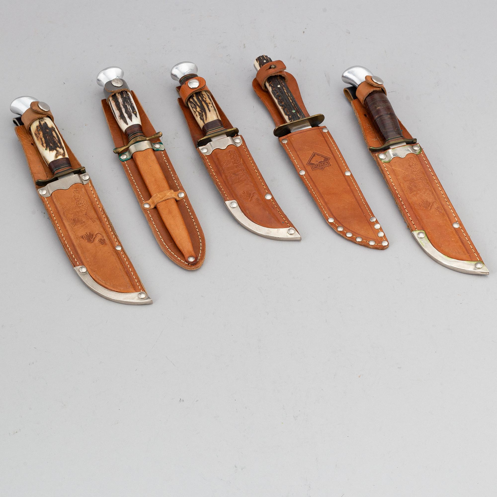 Five knives. Pontus Holmberg Eskilstuna and Puma Werk Solingen.