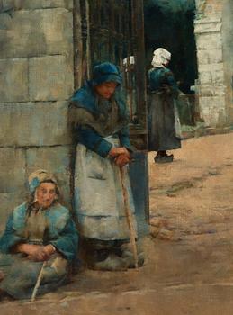 Stanhope A. Forbes, Outside Chapelle Saint-David in Quimperlé, scene from Brittany.