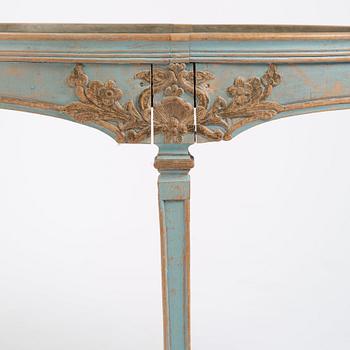 A blue painted Gustavian table, 18th century.