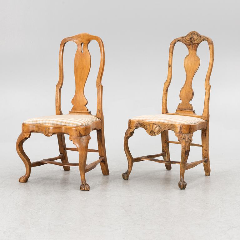 An assembled suite of ten rococo chairs, Western Sweden, later part 18th century.