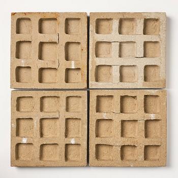 Stig Lindberg, a chamotte stoneware relief, four pieces, Gustavsberg Studio 1940s.