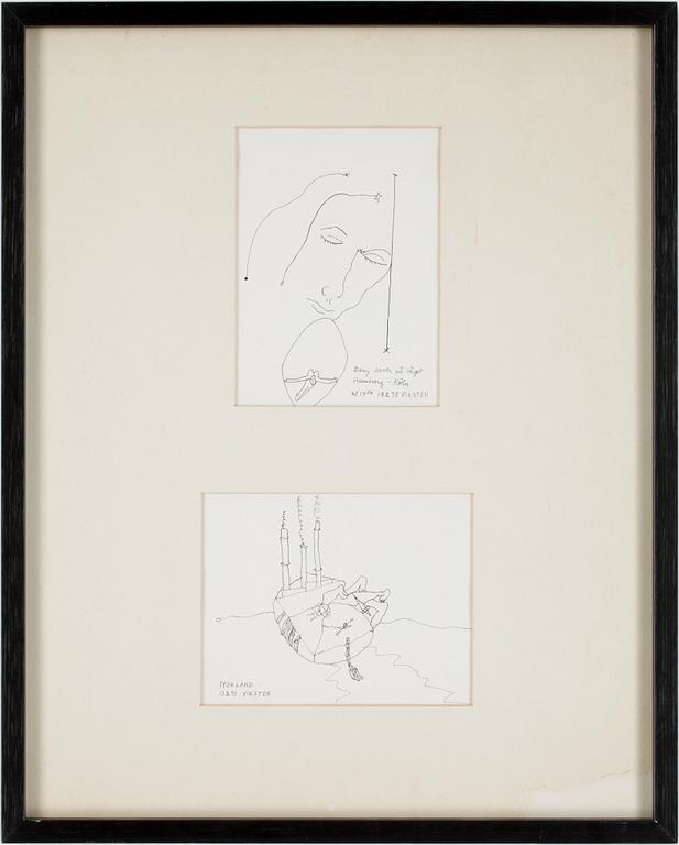 HANS VIKSTEN, 2 st tuschteckningar, samramade, sign o dat 75.