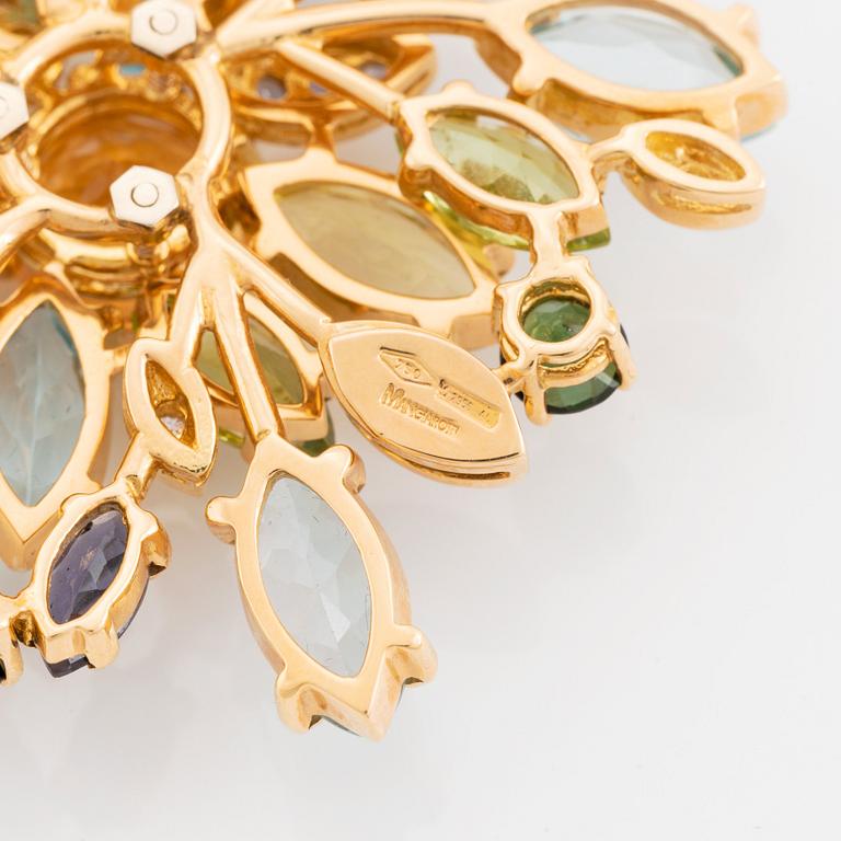 Hänge/brosch 18K guld med fasettslipade ädelstenar.