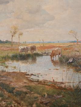 Gustaf Rydberg, A summer landscape with mill and cattle.