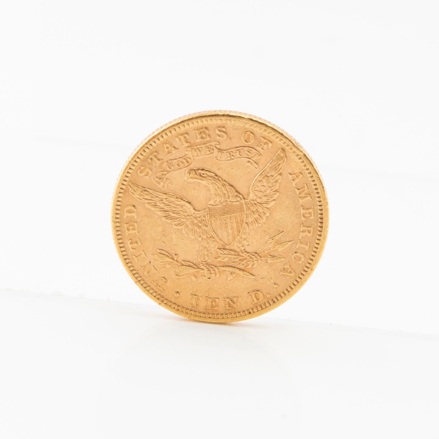Gold coin ten dollars USA 1892.