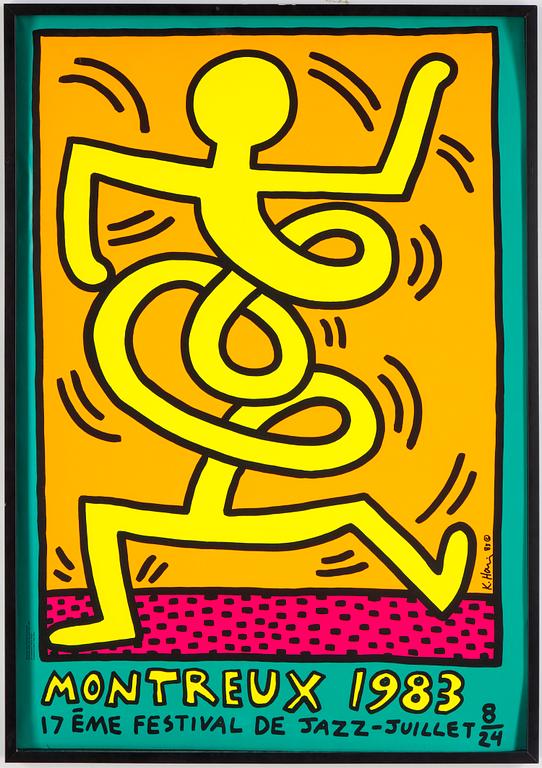 A KEITH HARING, after, poster MONTREUX 1983 Jazz Festival, sined in print.