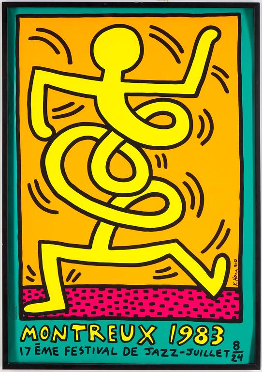 KEITH HARING, efter, affisch, MONTREUX 1983 Jazz Festival, signerad i trycket.