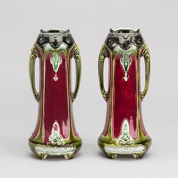 A pair of majolica vases early 1900's.