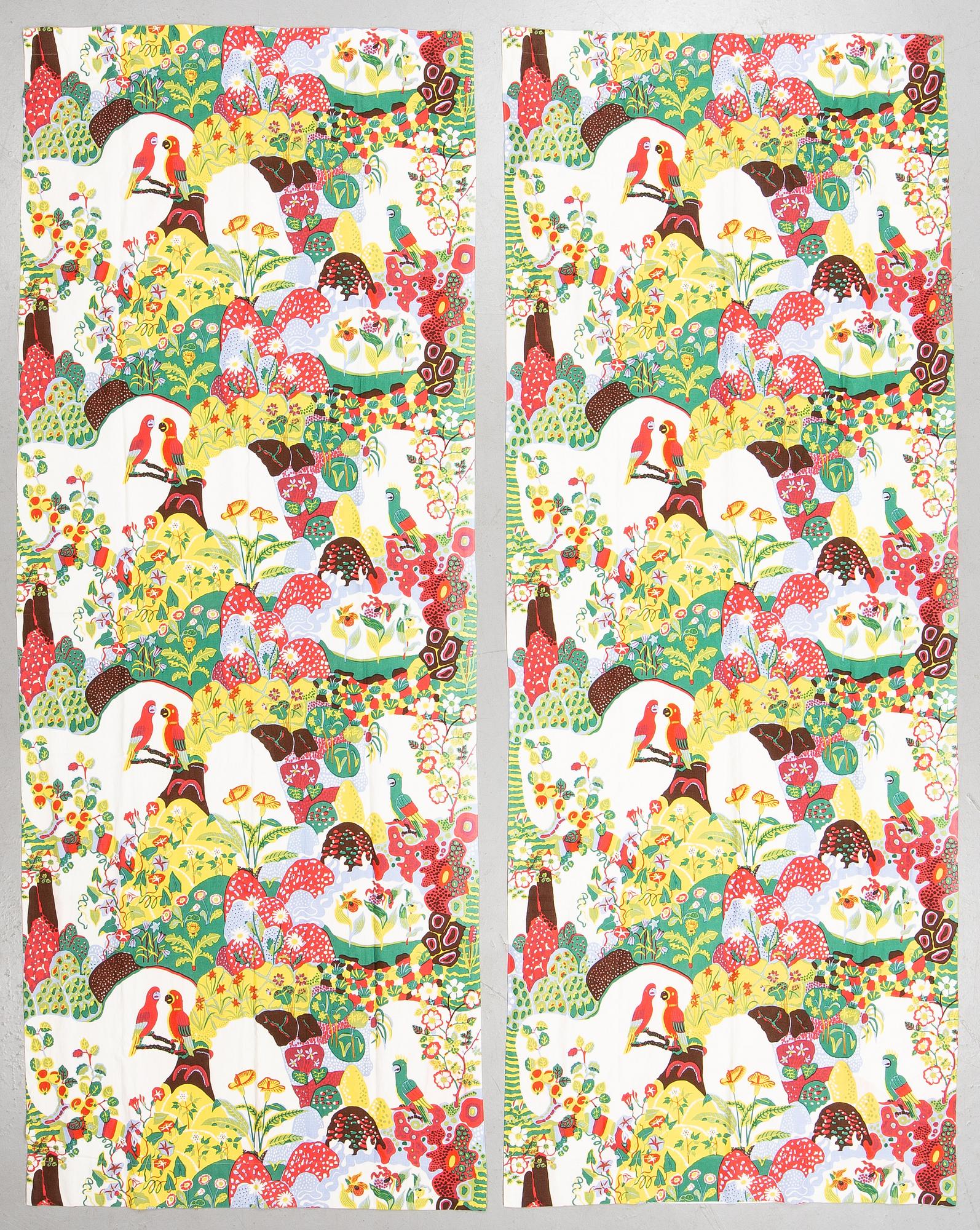 Josef Frank, gardiner, ett par, "Himalaya", Svenskt Tenn, tyg formgivet 1950.