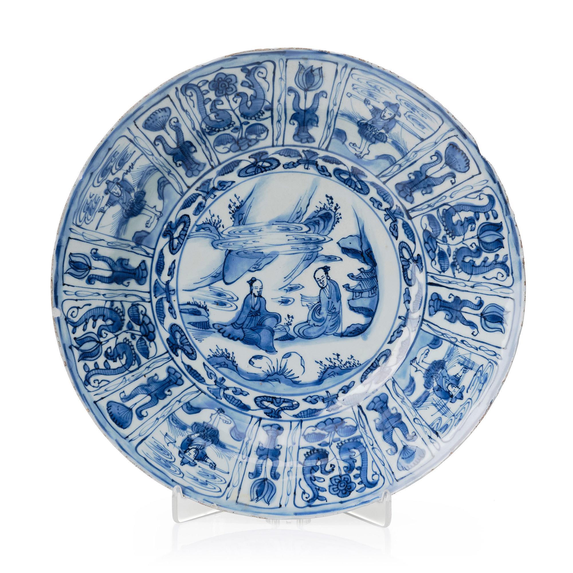A large blue and white kraak dish, Ming dynasty,  late Wanli/1630's.