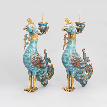 1017. A pair of large Chinese cloisonné candle holders/censers, Qing dynasty.