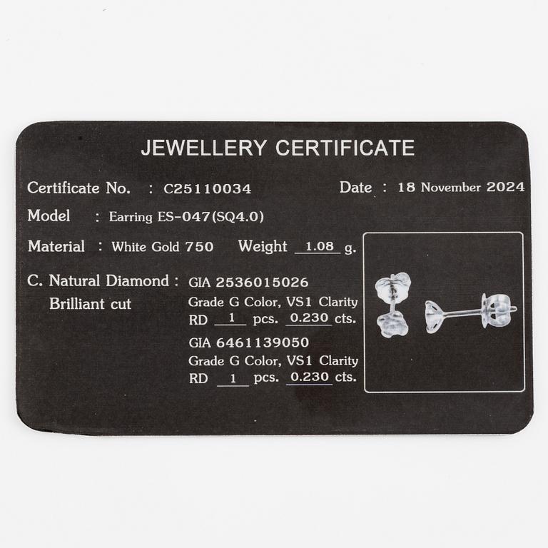 Earrings 18K white gold set with brilliant-cut diamonds, accompanied by GIA dossier.