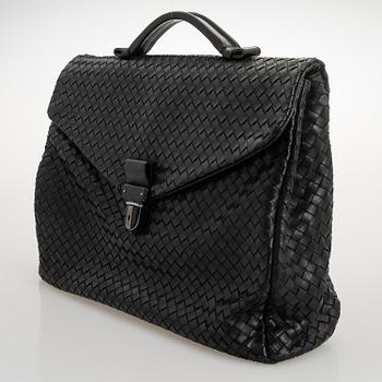 BOTTEGA VENETA Black Intrecciato Leather Briefcase.