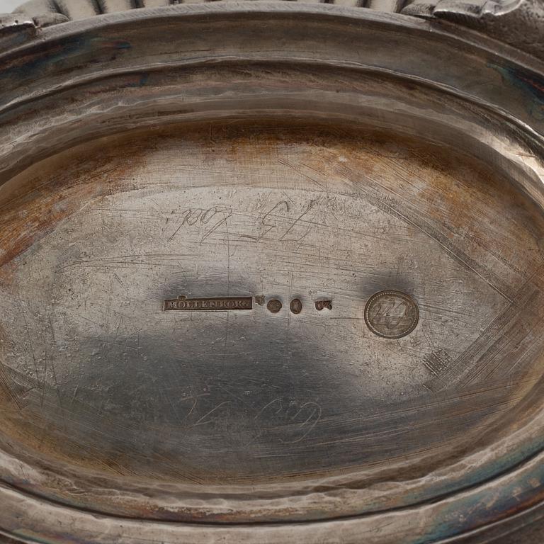 A Swedish 19th century silver sugerbowl, mark of Gustaf Möllenborg, Stockholm 1826, silver sugar tong, mark L.Boye, 1779.