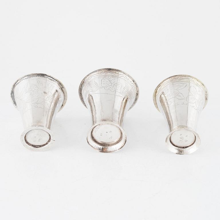 Three Swedish Silver Beakers, 18-19th Century.