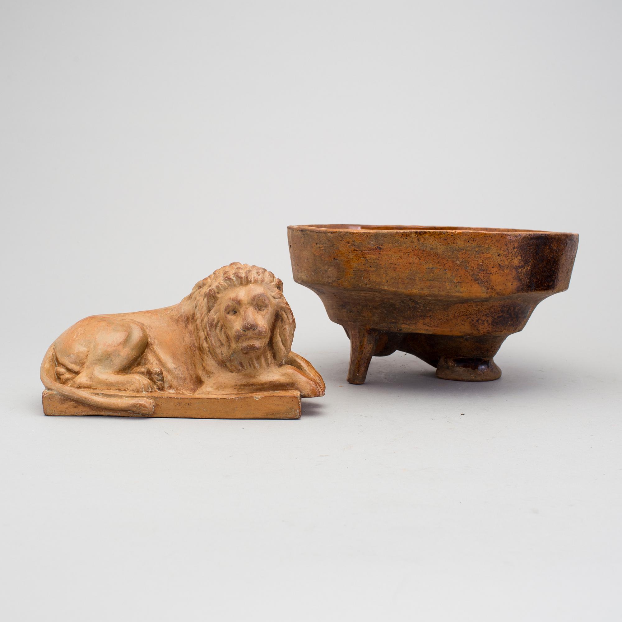 ALADÅBFORM samt FIGURIN, keramik, möjligen Höganäs, 1800-tal.