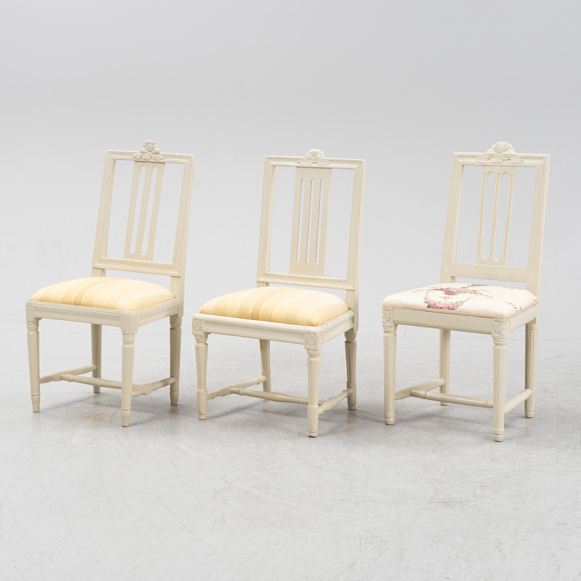 Stolar, 6 st olika, gustavianska Lindomearbeten. 17/1800-tal.