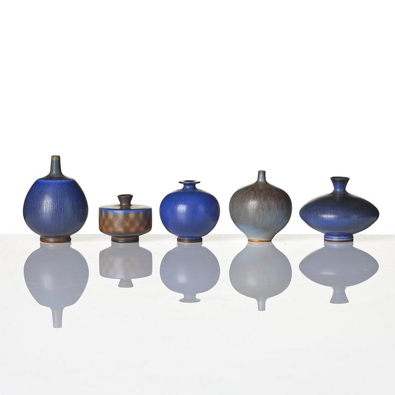 Berndt Friberg, a set of nine miniature stoneware vases, Gustavsberg Studio 1967-71.