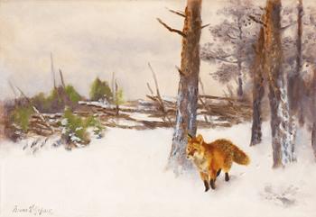 57. Bruno Liljefors, Fox in winter landscape.