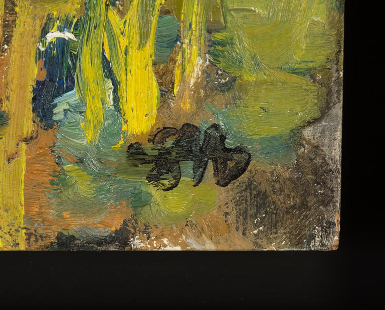 Staffan Hallström, olja på pannå, stämpelsignerad.