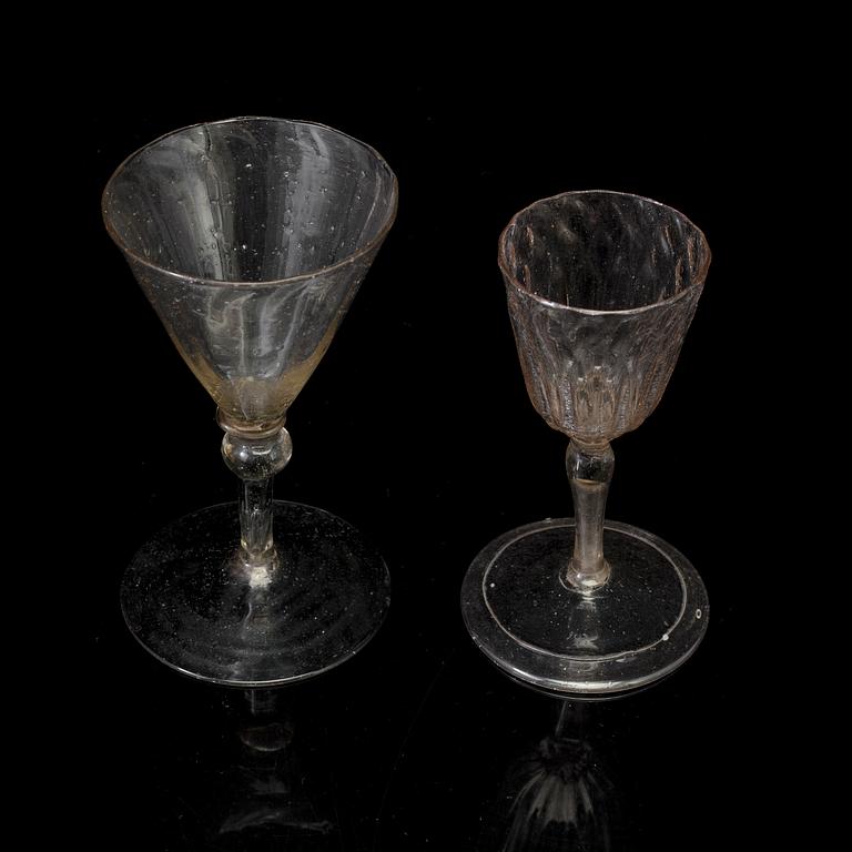 TWO WINE GLASSES, probably Italy, 18th century.