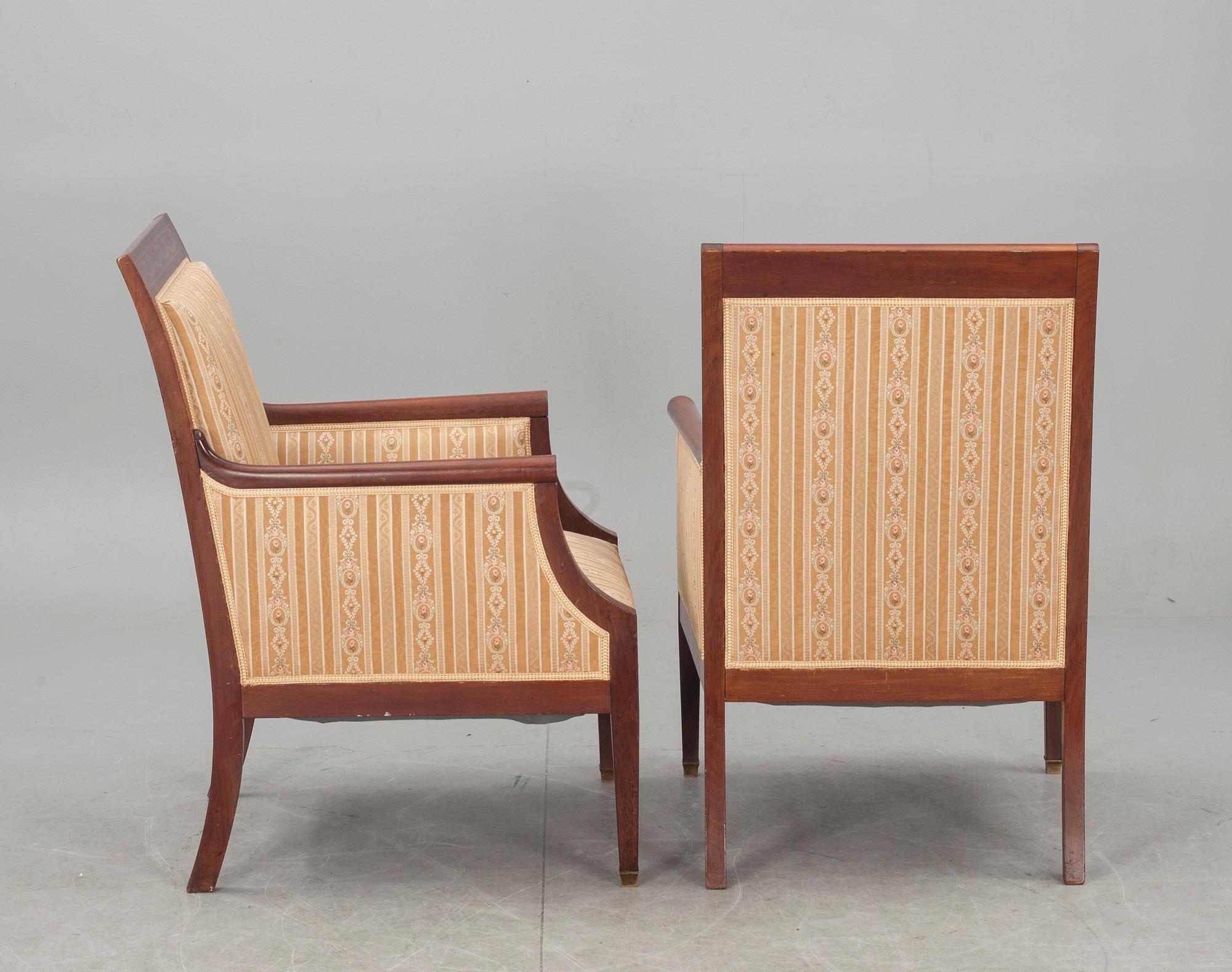 SOFFA samt FÅTÖLJER, 3 delar. Empirestil. 1900-talets början.