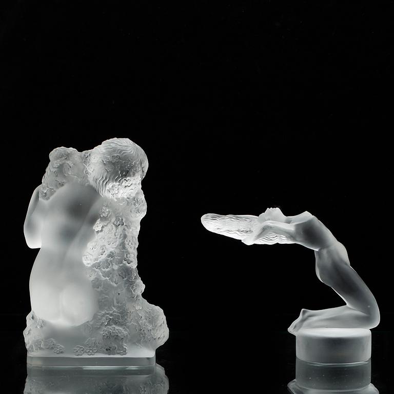 FIGURINER, 2 st, glas, stämplad signatur Lalique France.