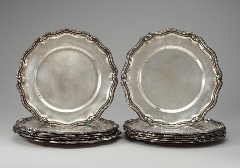 Twelve Swedish silver plates, K.Andersson, Stockholm 1942-46.