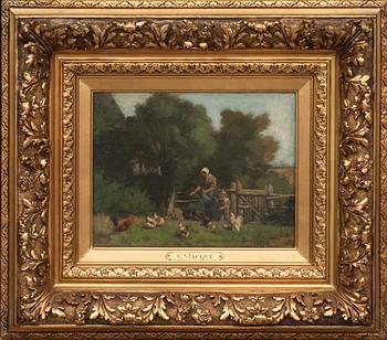 CHARLES EMILE JACQUE, olja på pannå, signerad.