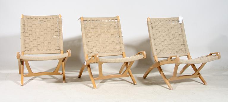 FÄLLSTOLAR, 3 st, kopia efter Hans Wegners "Folding Chair", 1900-talets andra hälft.